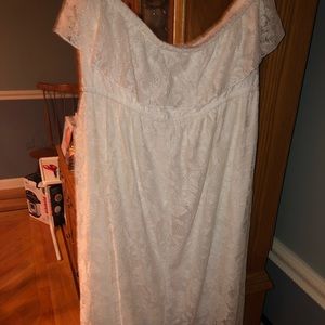 white lace high low strapless dress